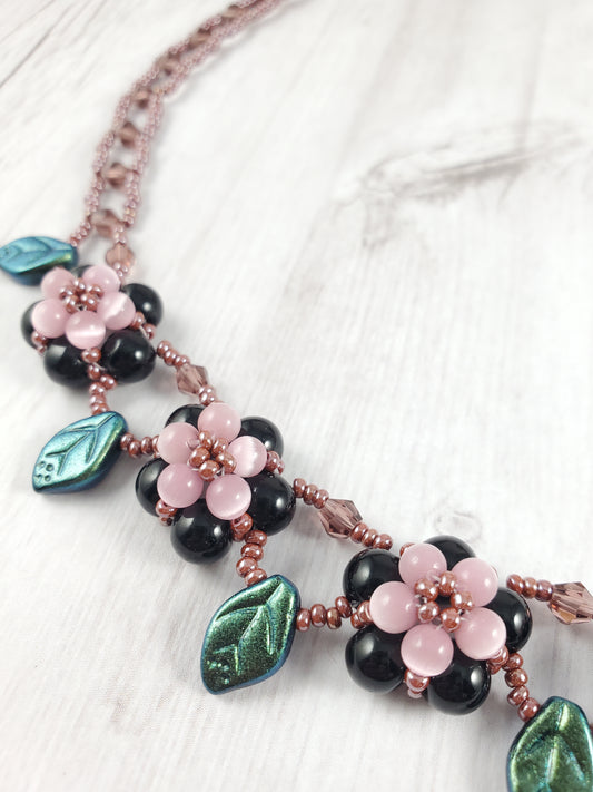 Cottage Core String of Blackberries Necklace Pink and Black