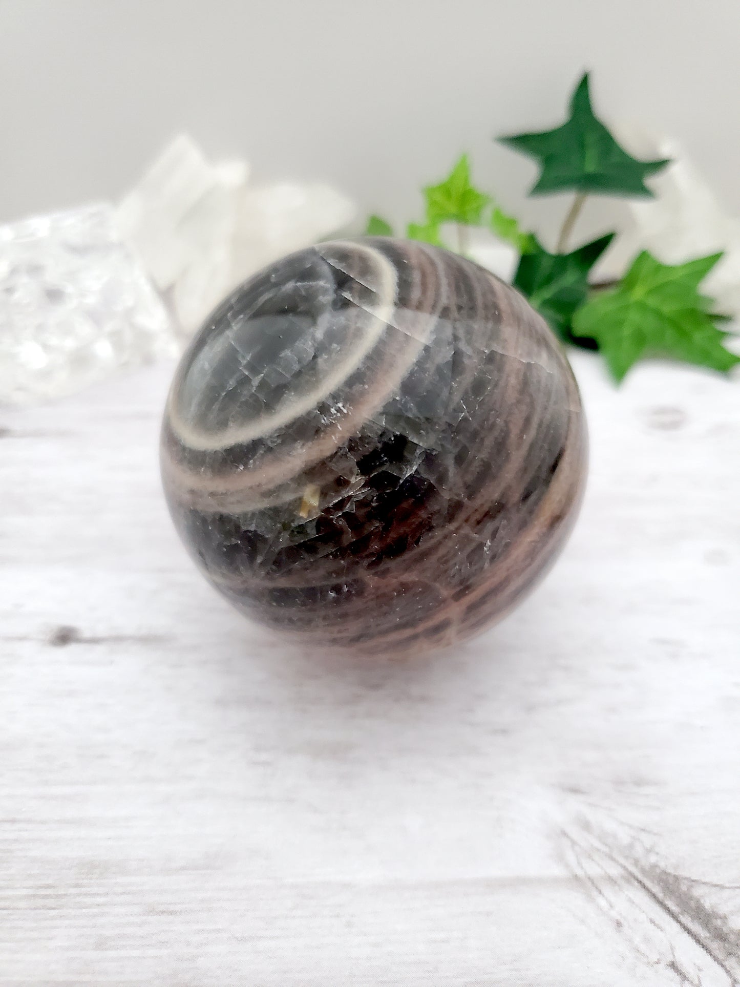 Peach and Black Moonstone Banded Sphere
