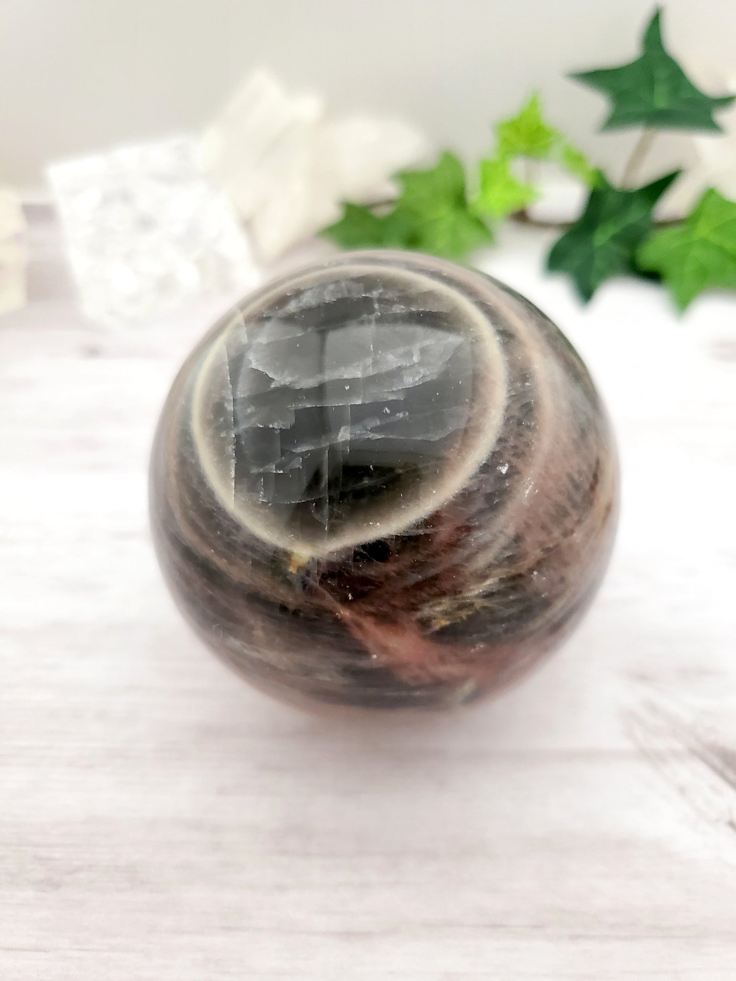 Peach and Black Moonstone Banded Sphere
