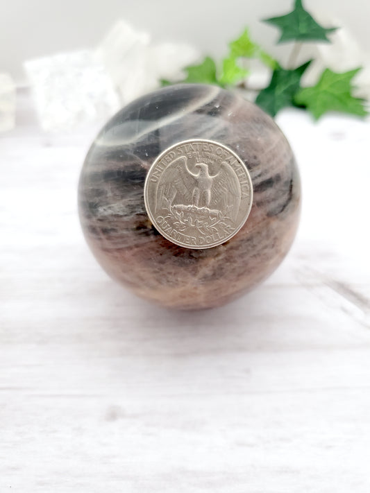 Peach and Black Moonstone Banded Sphere