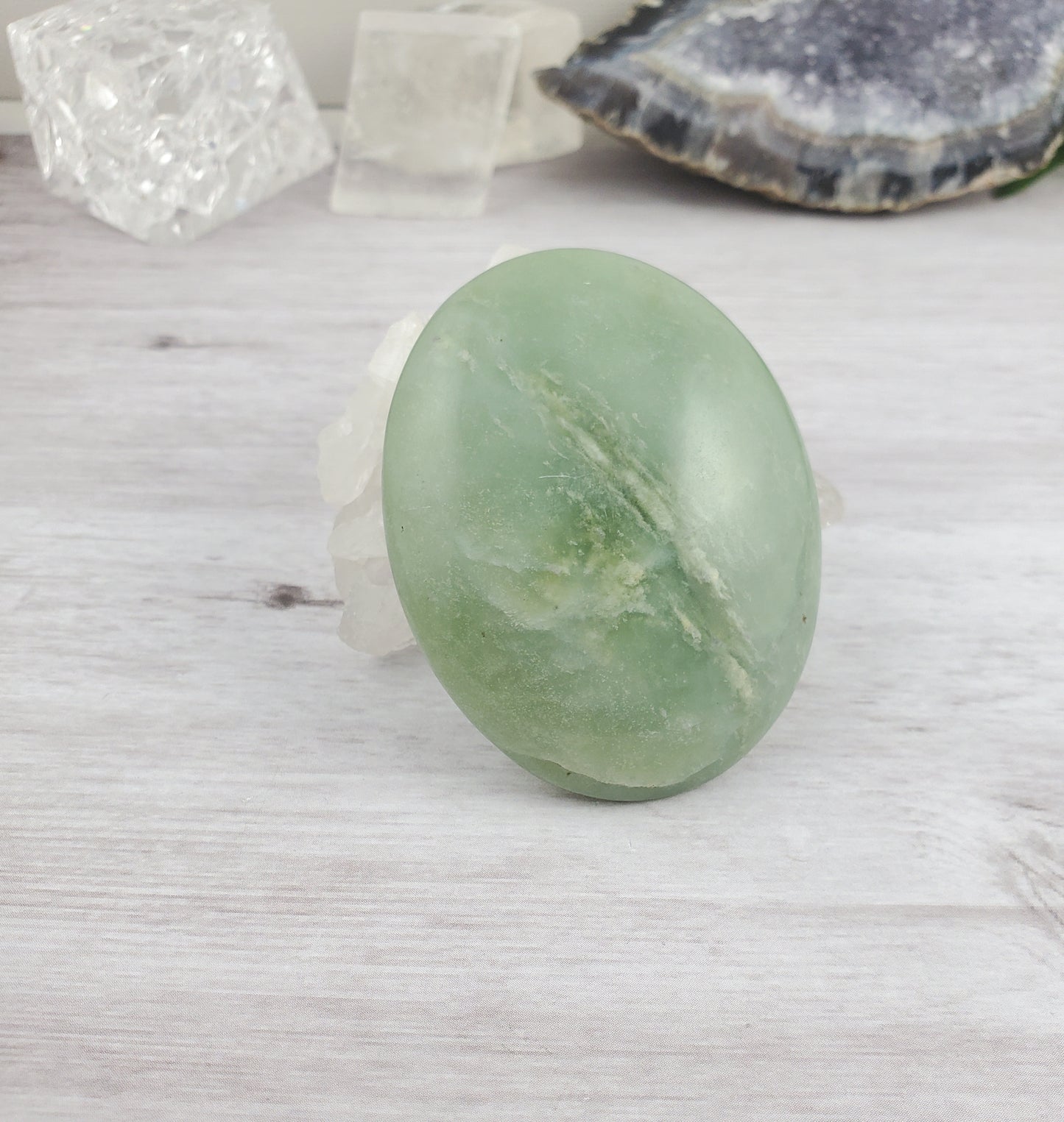 Green Calcite Smooth Polished Oval Palm Stone