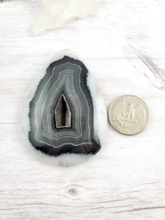 Extra Large Black and White Druzy Banded Agate Teardrop
