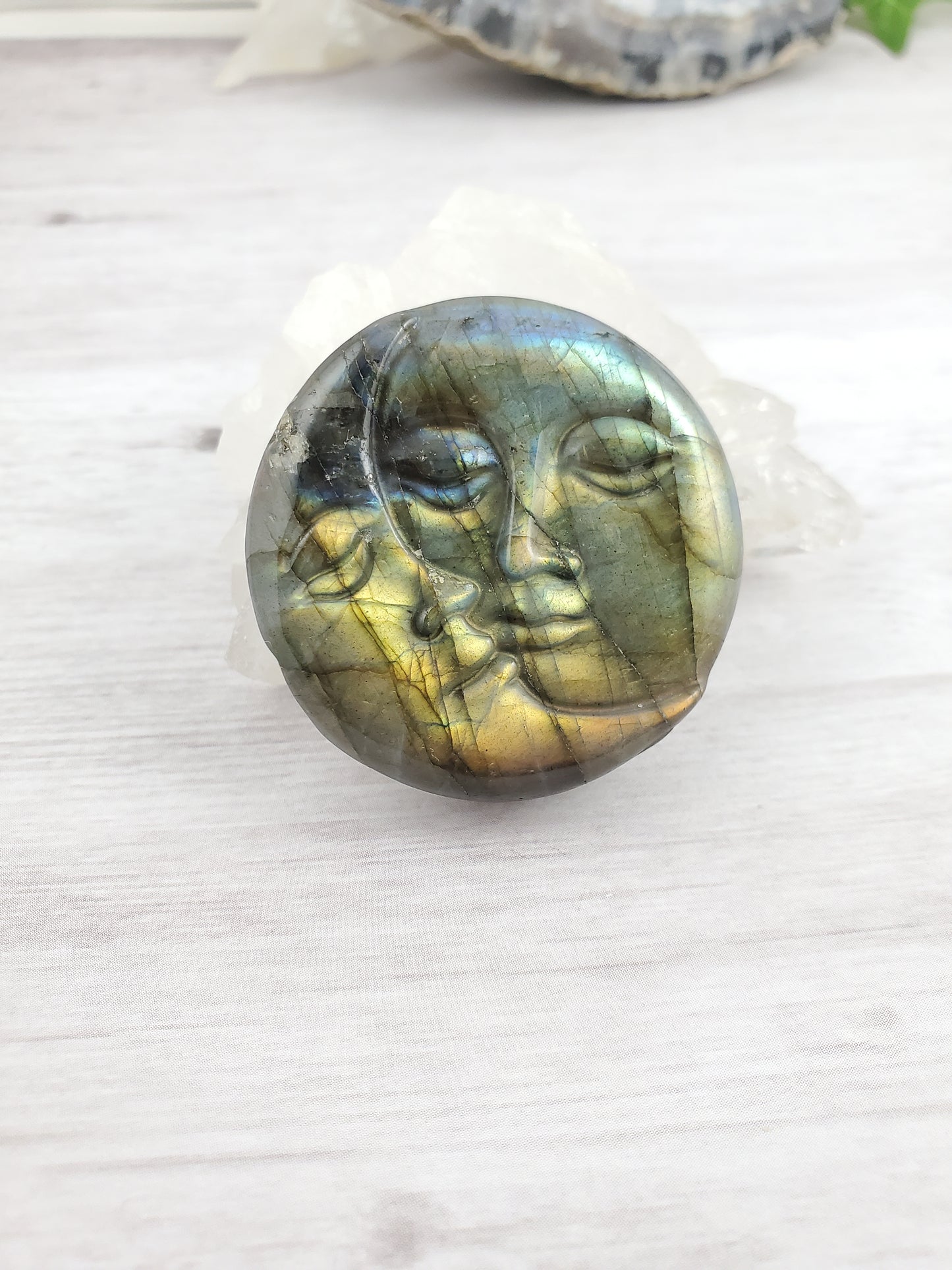 Gold Flash Sun and Moon Faces Carved Cabochon Talisman