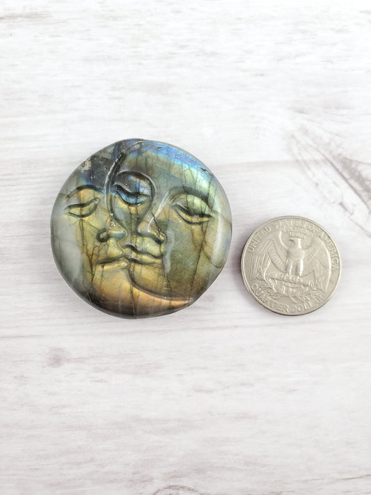 Gold Flash Sun and Moon Faces Carved Cabochon Talisman