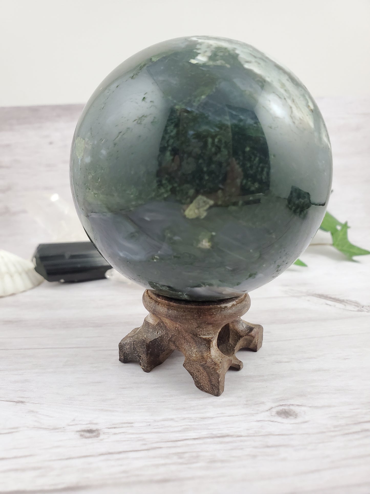 Carved Teak Wood Sphere Stand - Medium