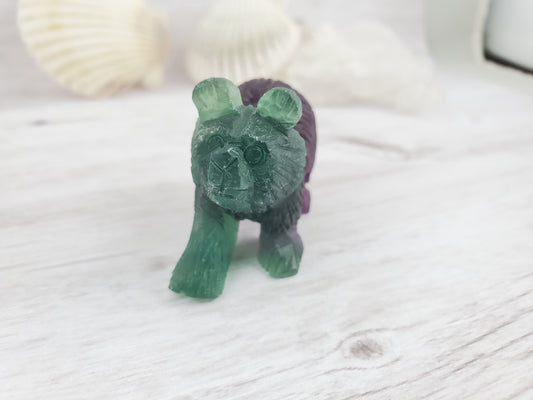 Purple and Green Carved Fluorite Bear