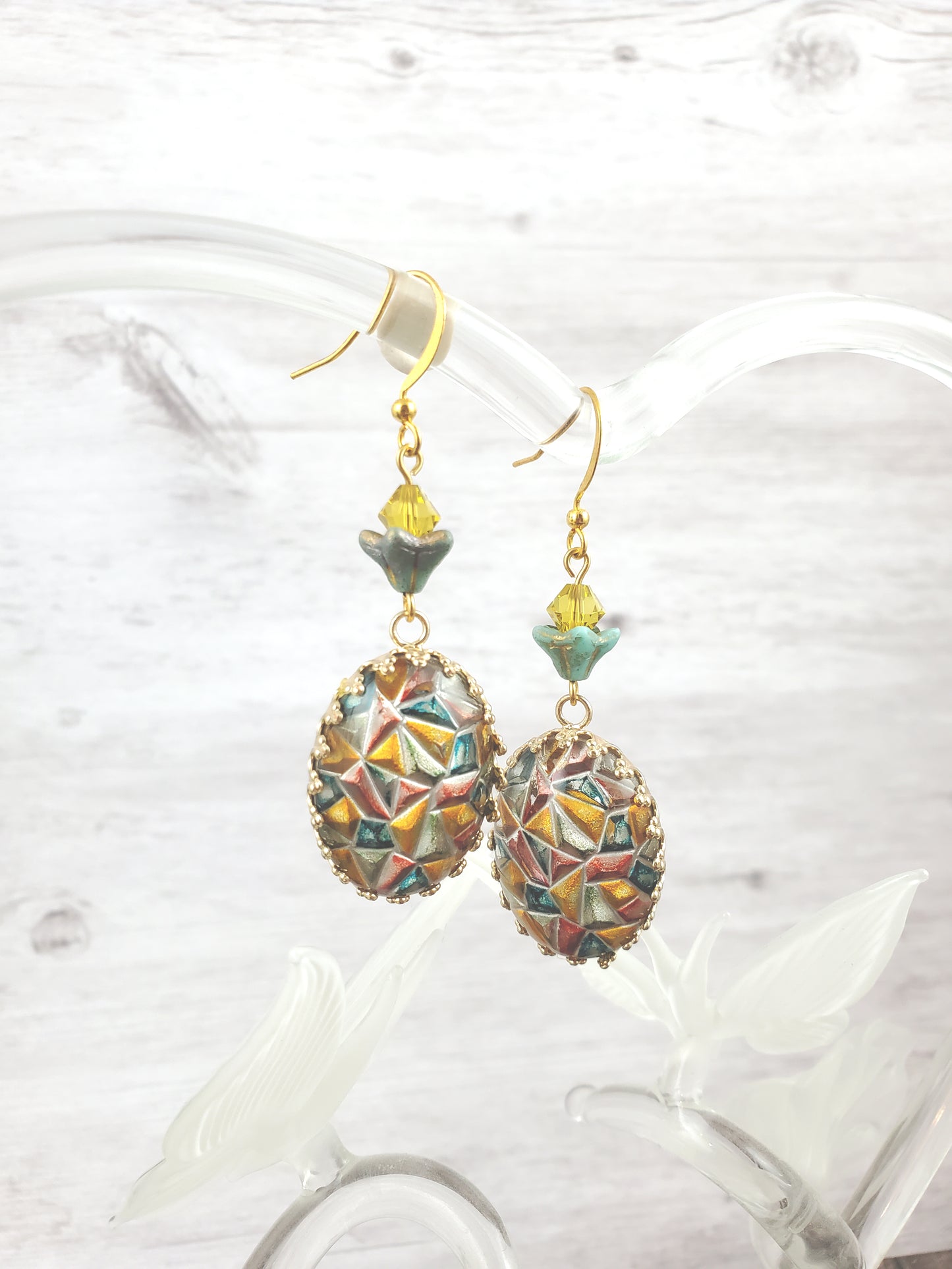 Colorful Mosaic Oval Dangle Earrings
