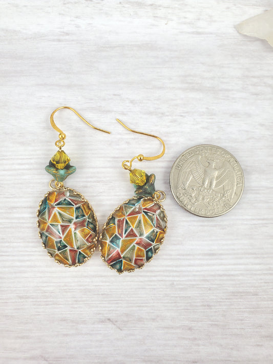 Colorful Mosaic Oval Dangle Earrings