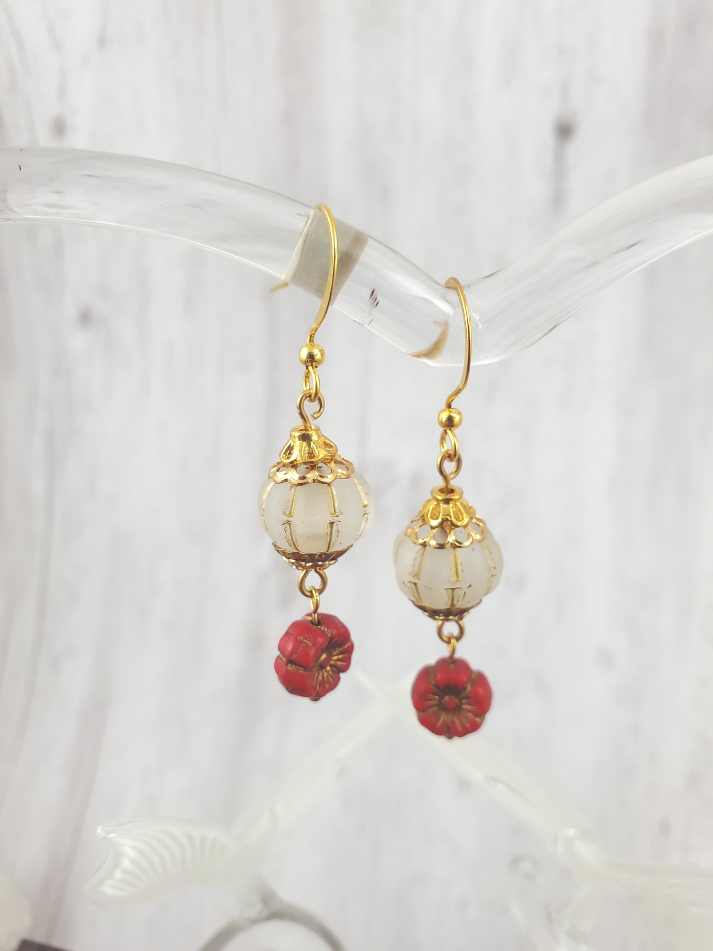 Red and Gold Lantern Dangles with Flower