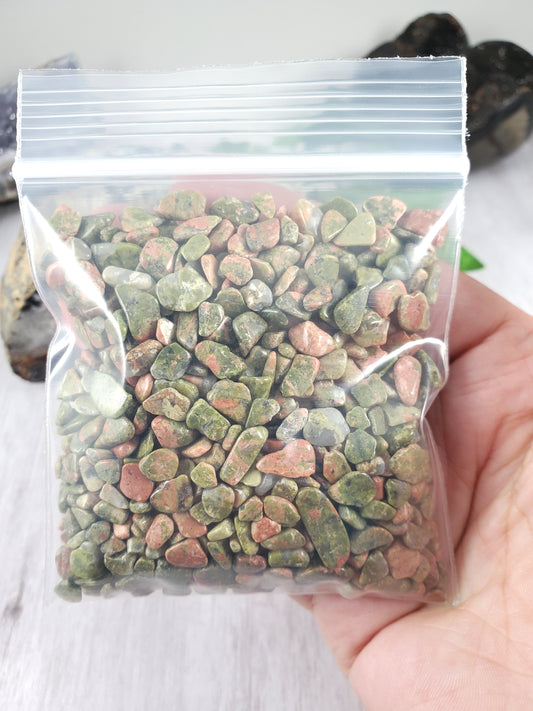 Orange Pink and Green Unakite Undrilled Gem Chips