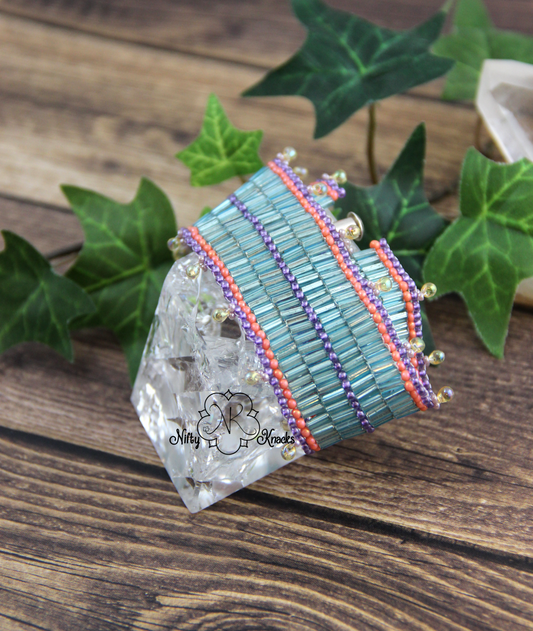 Fun Aqua Pink Purple Cuff Bracelet with Fringe