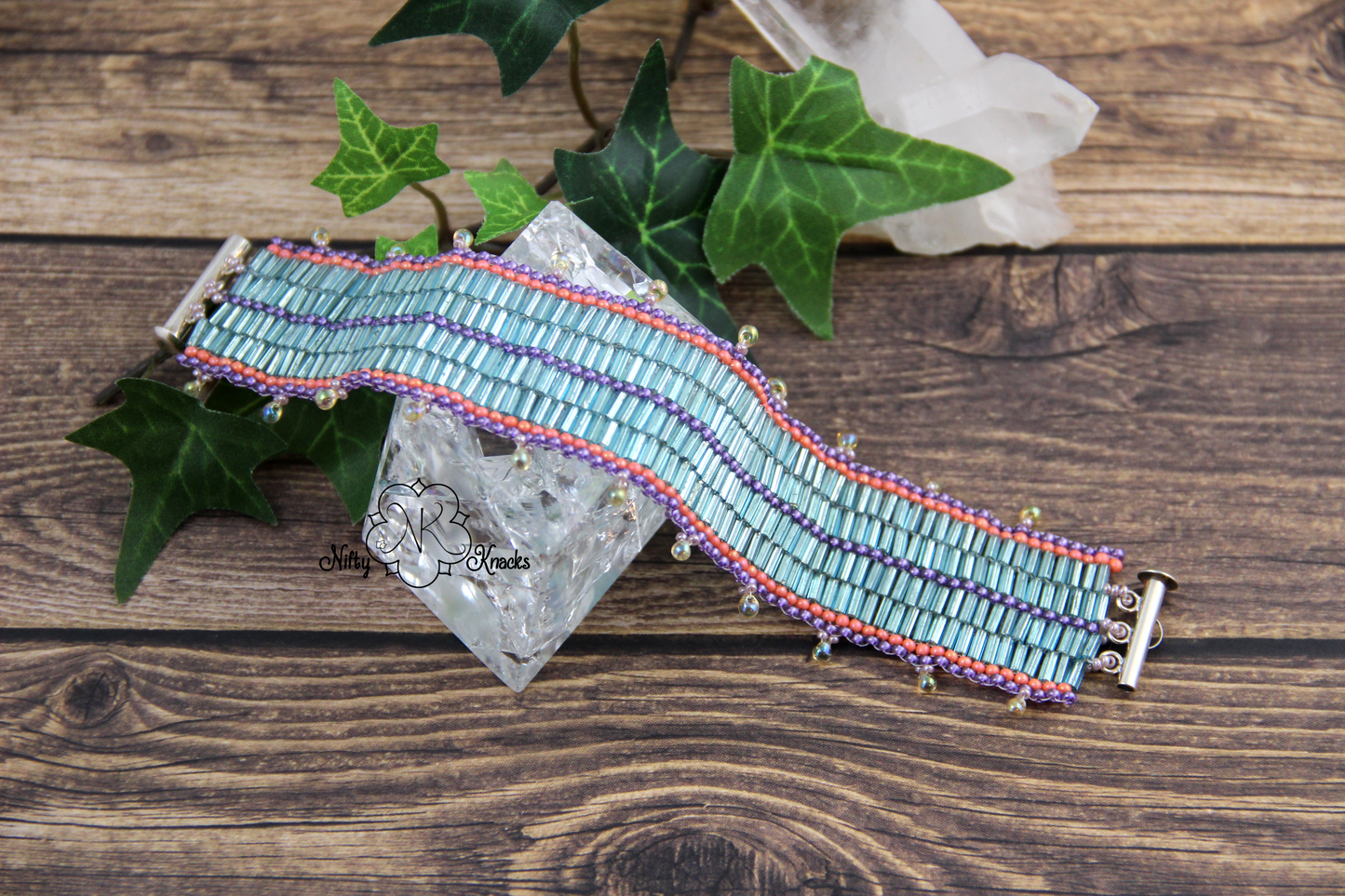 Fun Aqua Pink Purple Cuff Bracelet with Fringe