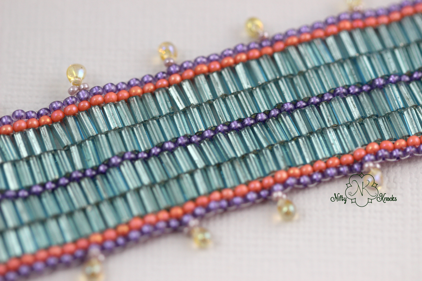 Fun Aqua Pink Purple Cuff Bracelet with Fringe