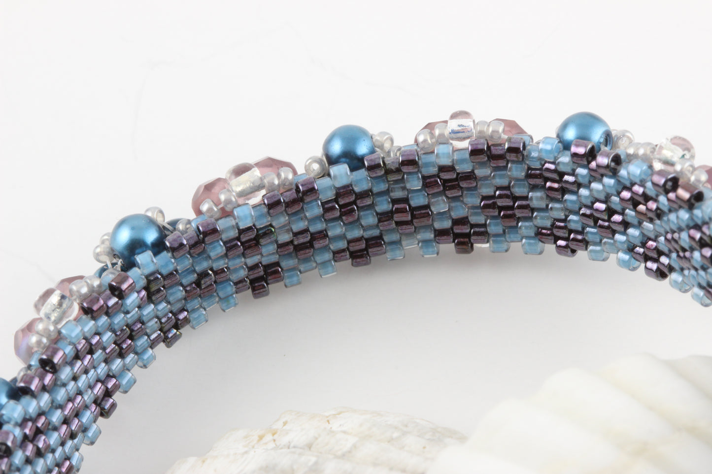 Embellished Teal, Gray & Purple Peyote Bangle