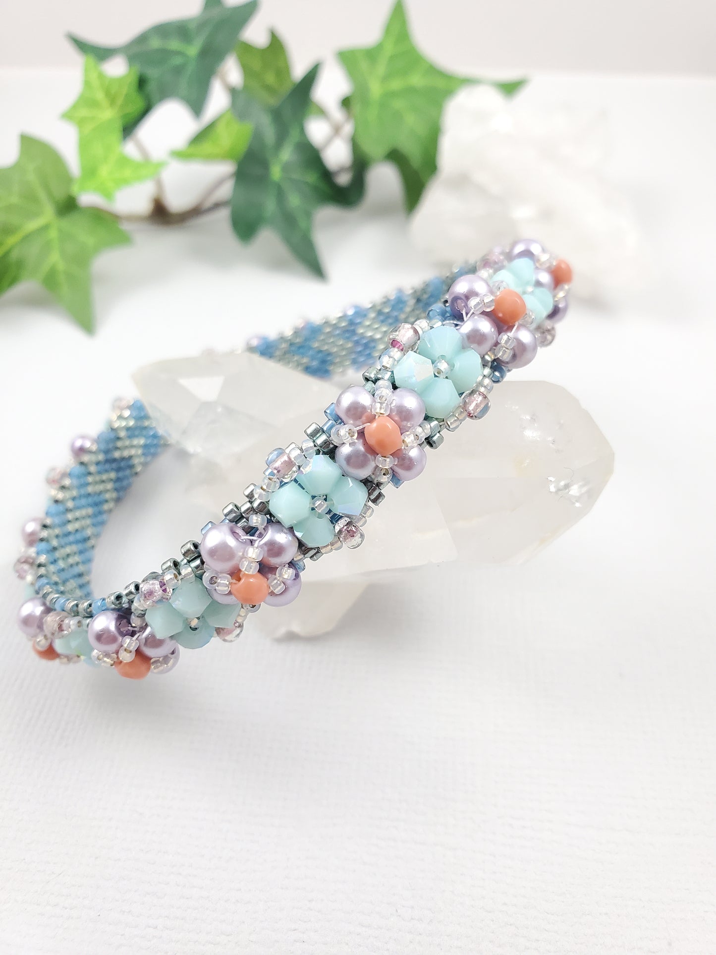 Icy Blue, Purple and Pink Bangle Bracelet with Swarovski Crystals
