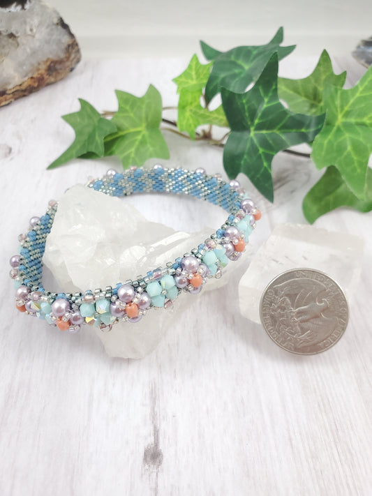Icy Blue, Purple and Pink Bangle Bracelet with Swarovski Crystals