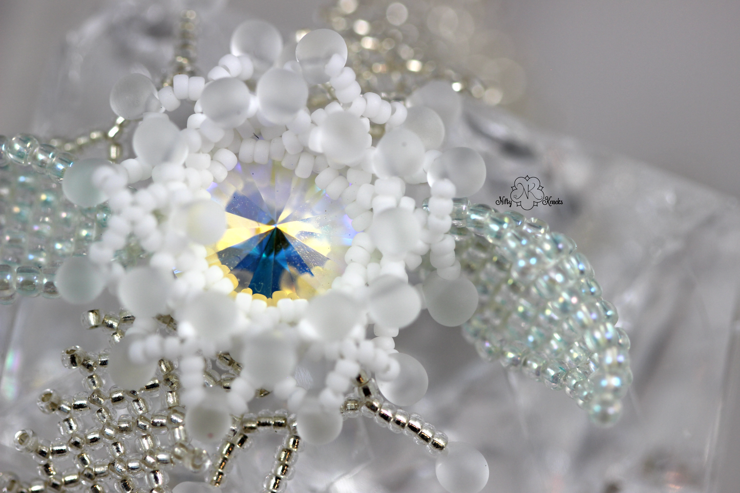 Silver and White Flower Trellis Bracelet