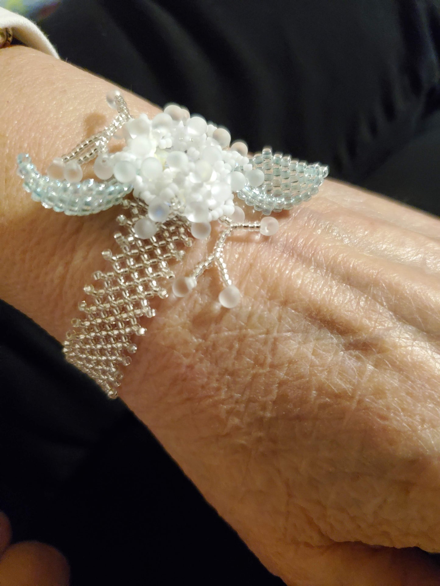Silver and White Flower Trellis Bracelet