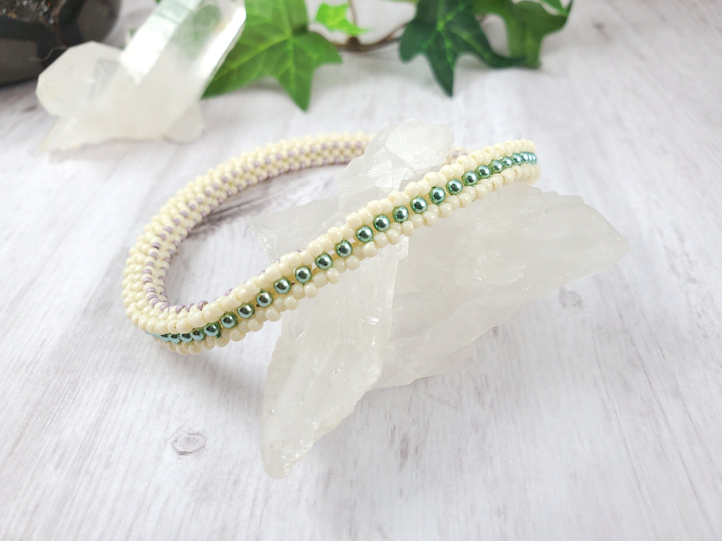 Pearly Blue, Cream and Purple Tennis Style Bangle