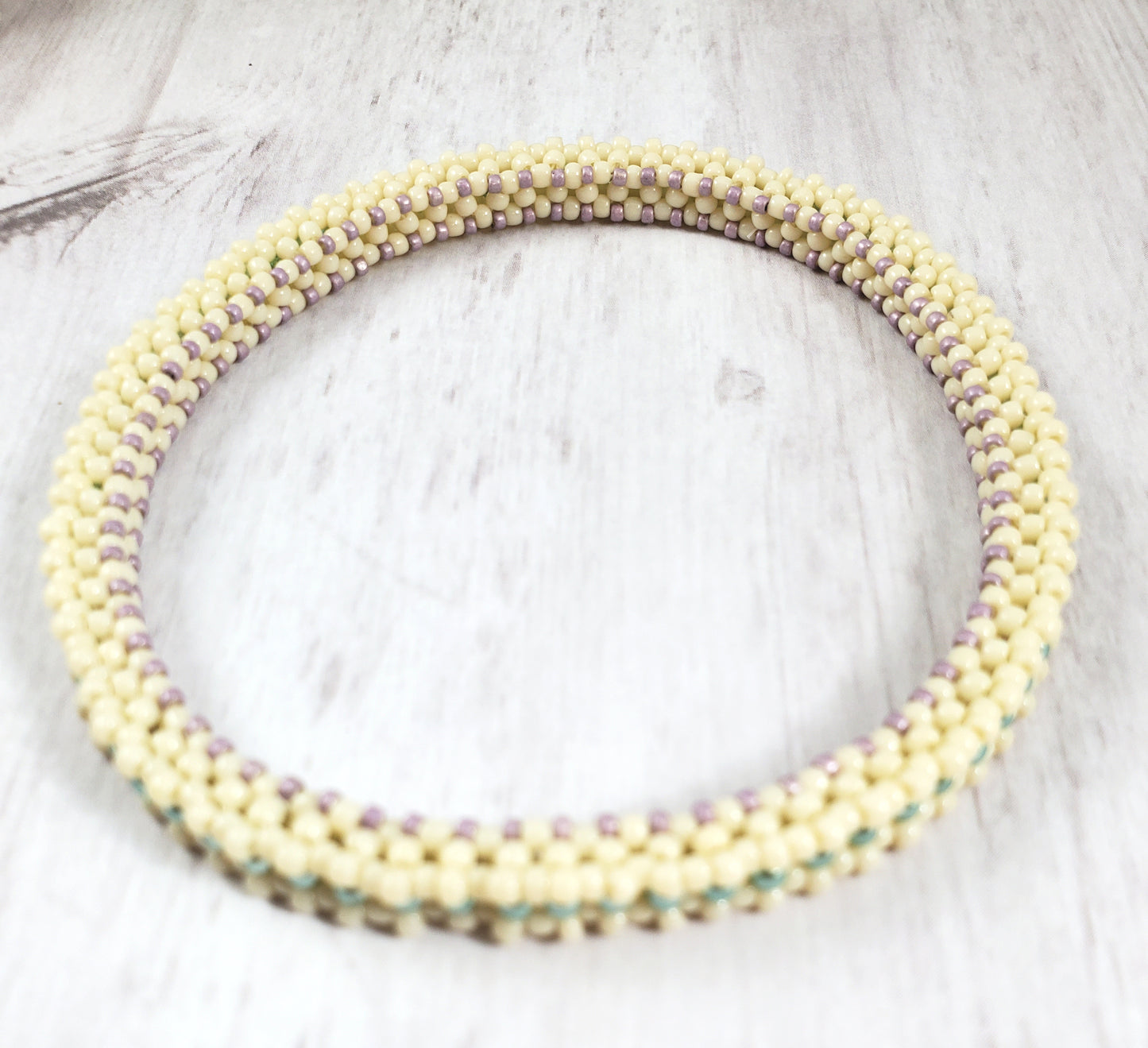 Pearly Blue, Cream and Purple Tennis Style Bangle