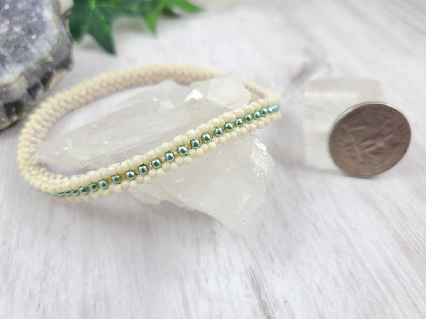 Pearly Blue, Cream and Purple Tennis Style Bangle