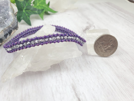 Sparkly Purple and Silver Tennis Style Bangle Bracelet