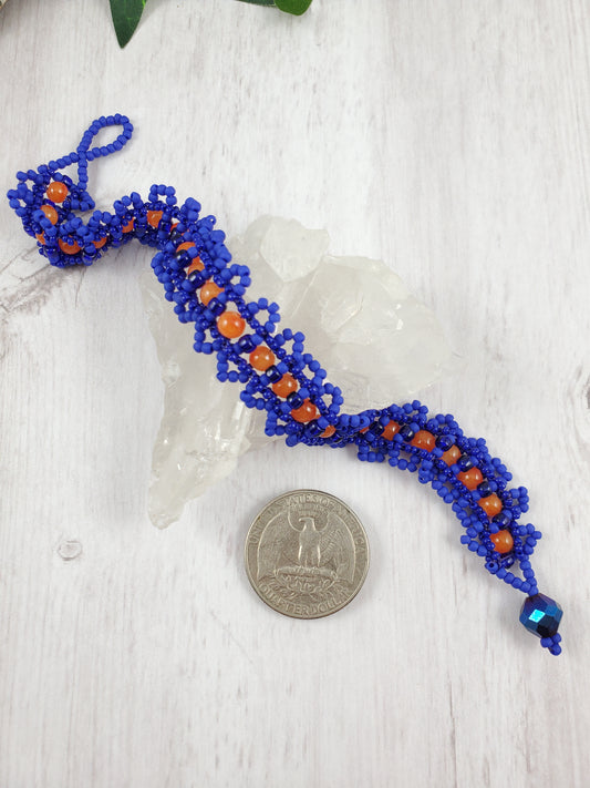 Cobalt Blue and Orange Woven Victorian Lace Bracelet