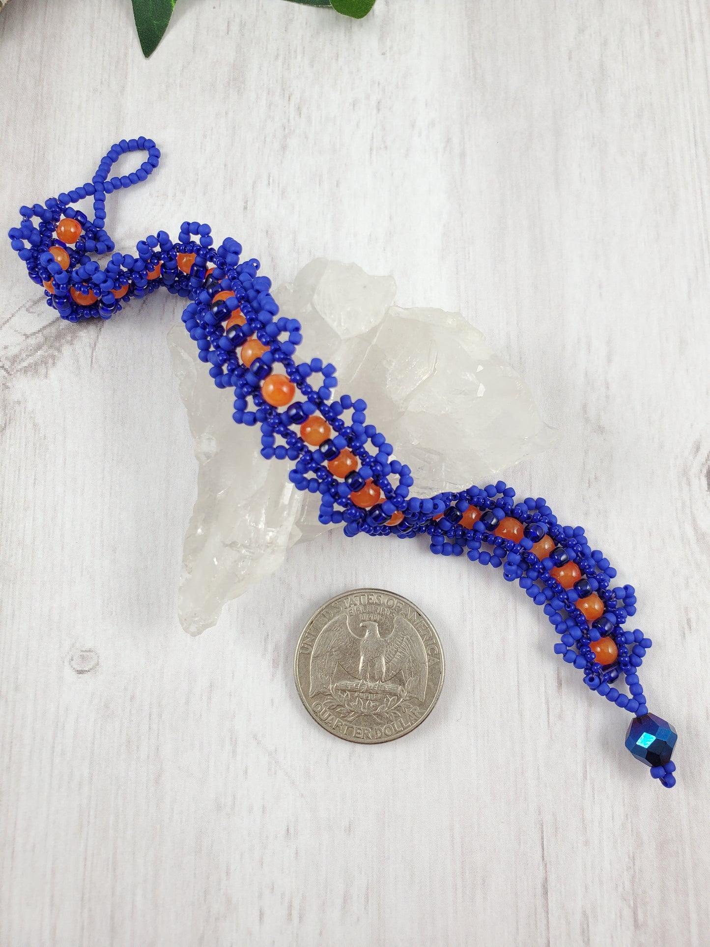 Cobalt Blue and Orange Woven Victorian Lace Bracelet