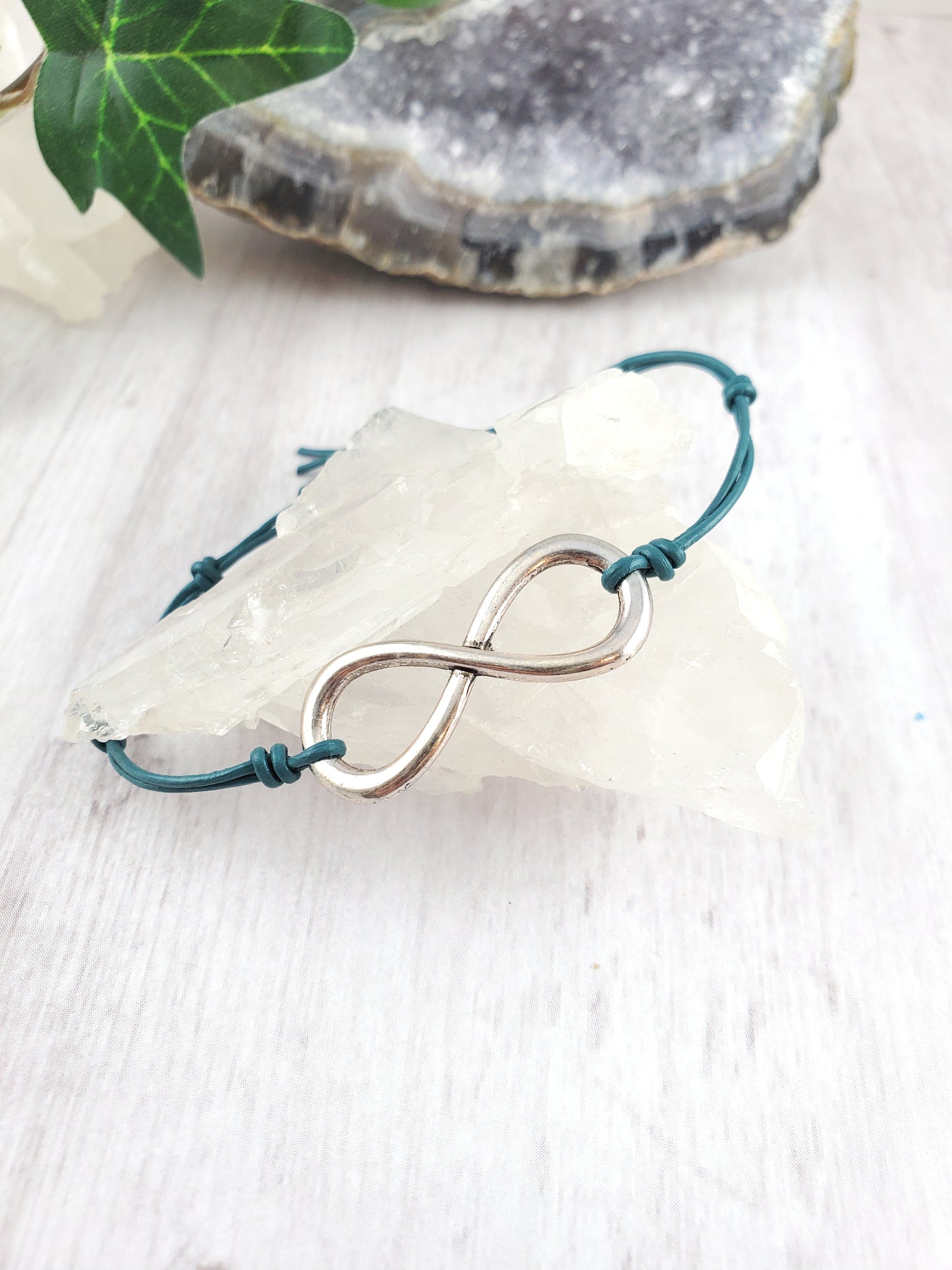 Silver and Teal Simple Leather Bracelet