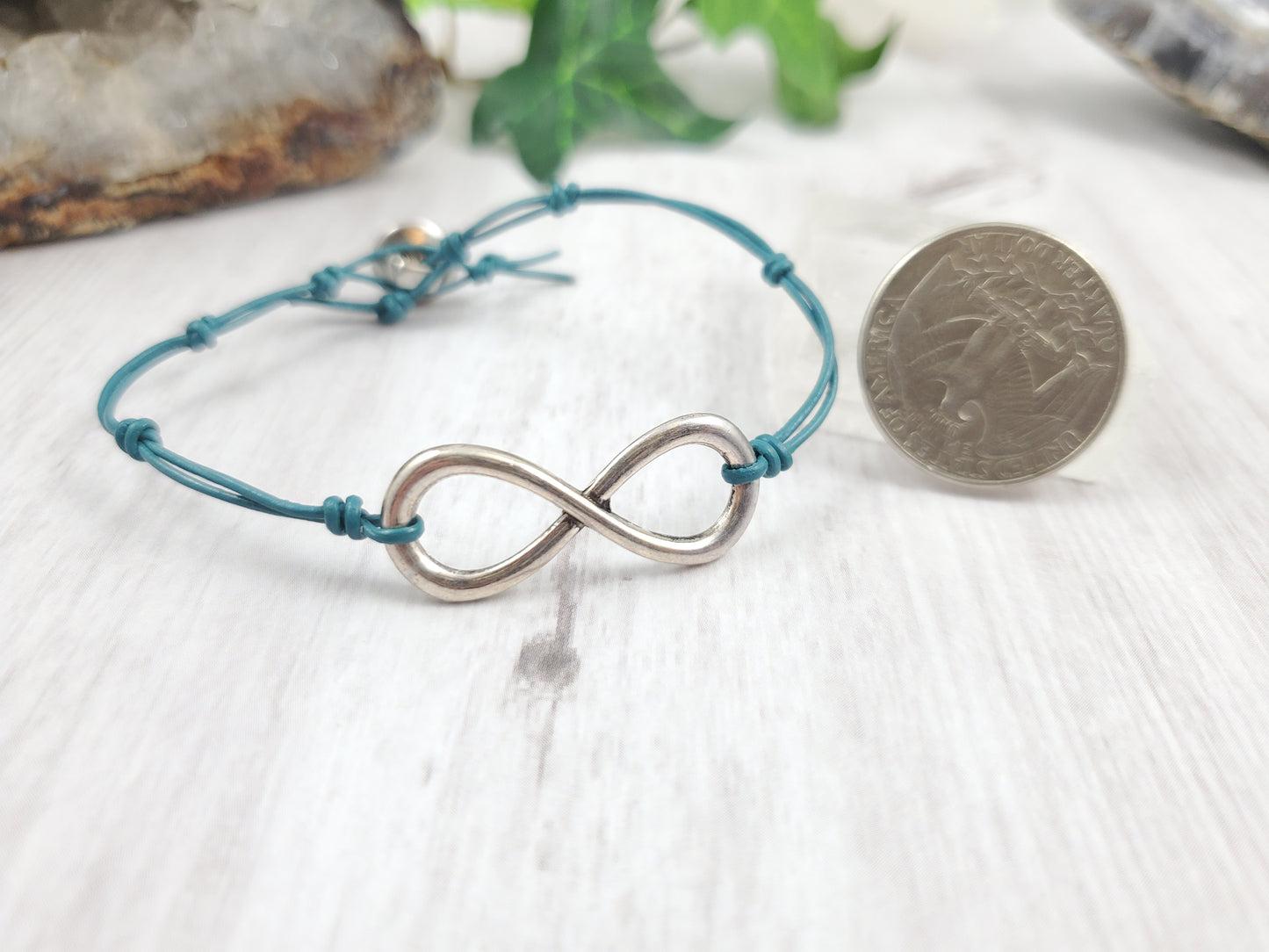 Silver and Teal Simple Leather Bracelet