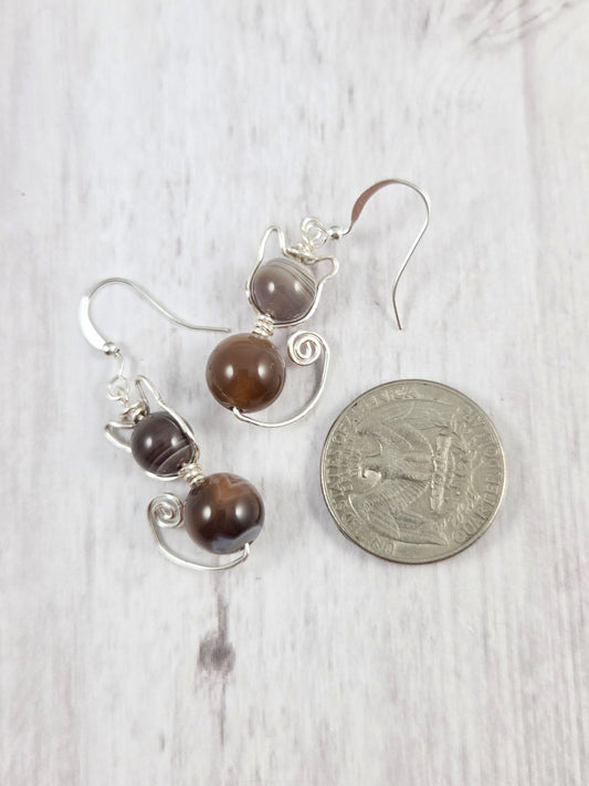 Botswana Agate Kitty Cat Earrings