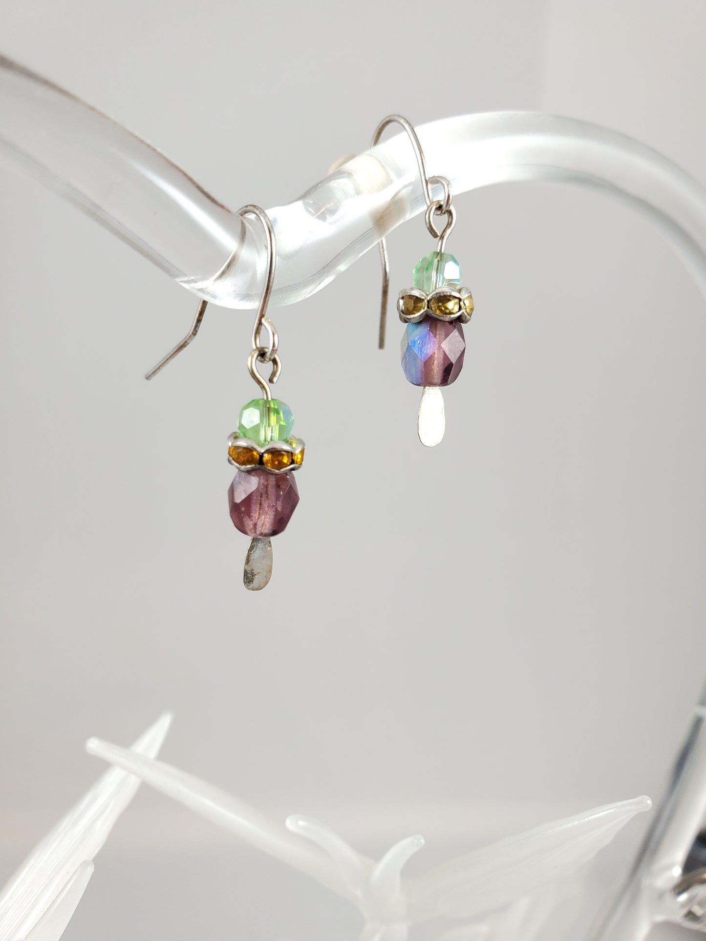 Purple, Yellow and Green Mini Dangle Earrings