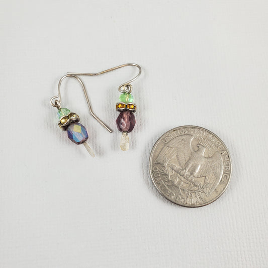 Purple, Yellow and Green Mini Dangle Earrings