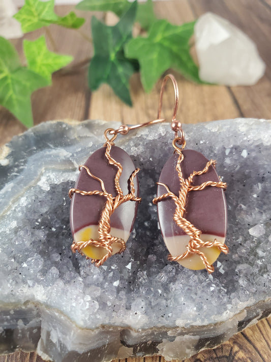 Mini Tree of Life Mookaite Dangle Earrings