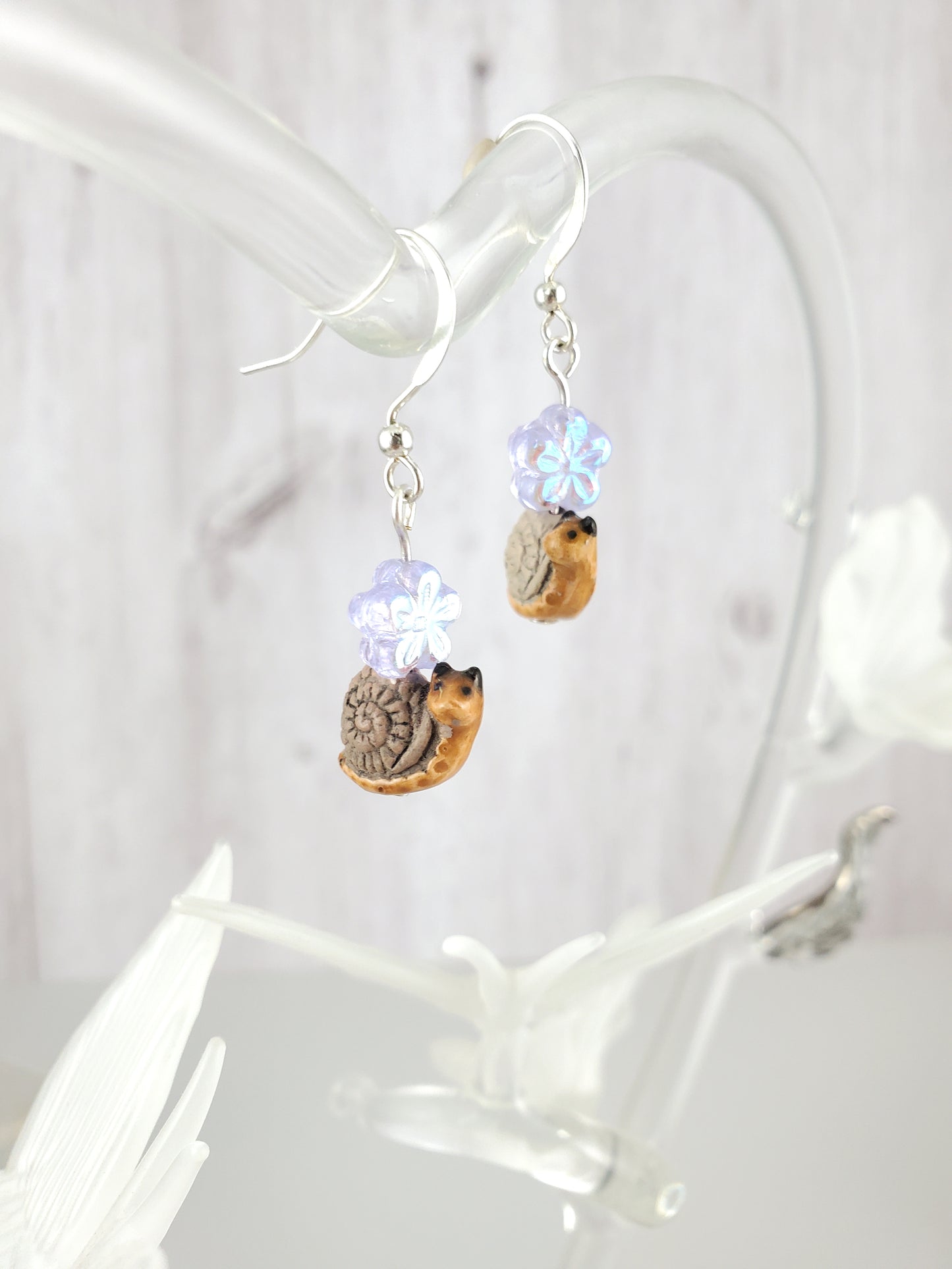Adorable Peruvian Clay Snail Earrings with Flower