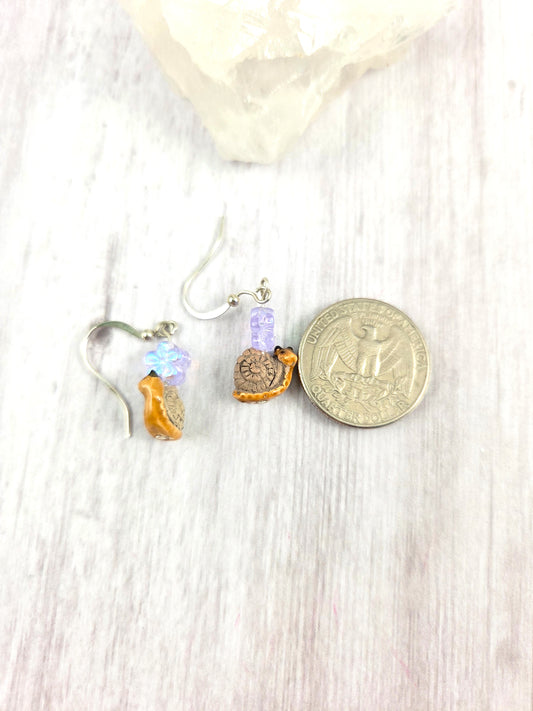 Adorable Peruvian Clay Snail Earrings with Flower