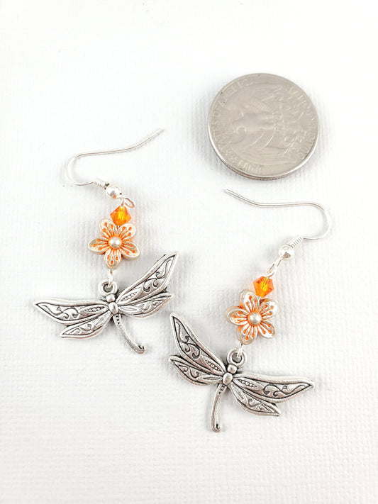 Delightful Dragonfly Dangles with Orange Flower