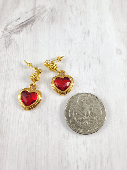 Red Swarovski Heart Dangle Earrings