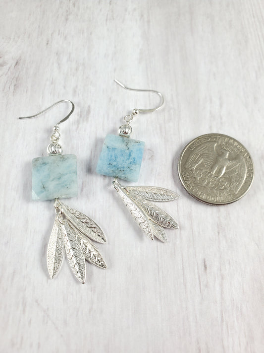 Faceted Aquamarine and Silver Long Dangle Earrings