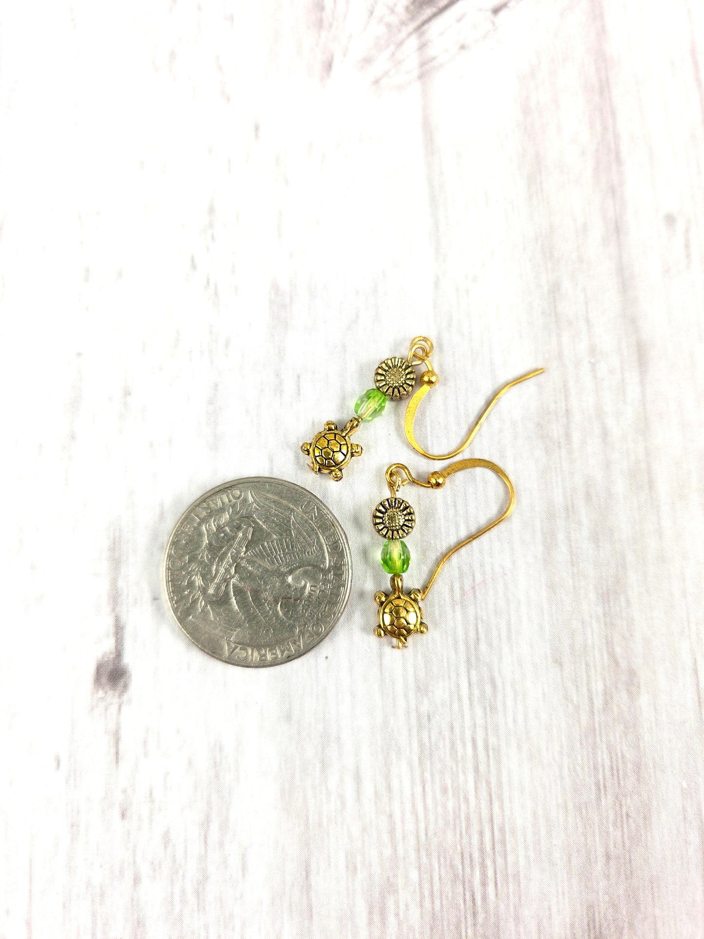 Adorable Gold Turtle and Sunflower Earrings