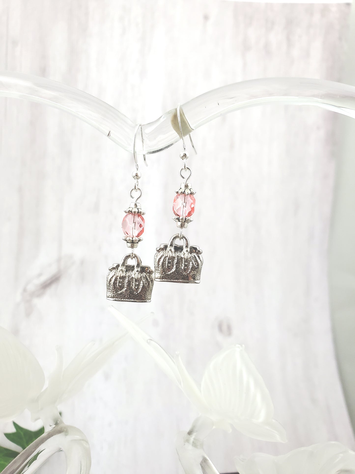 Pink and Silver Purse Earrings