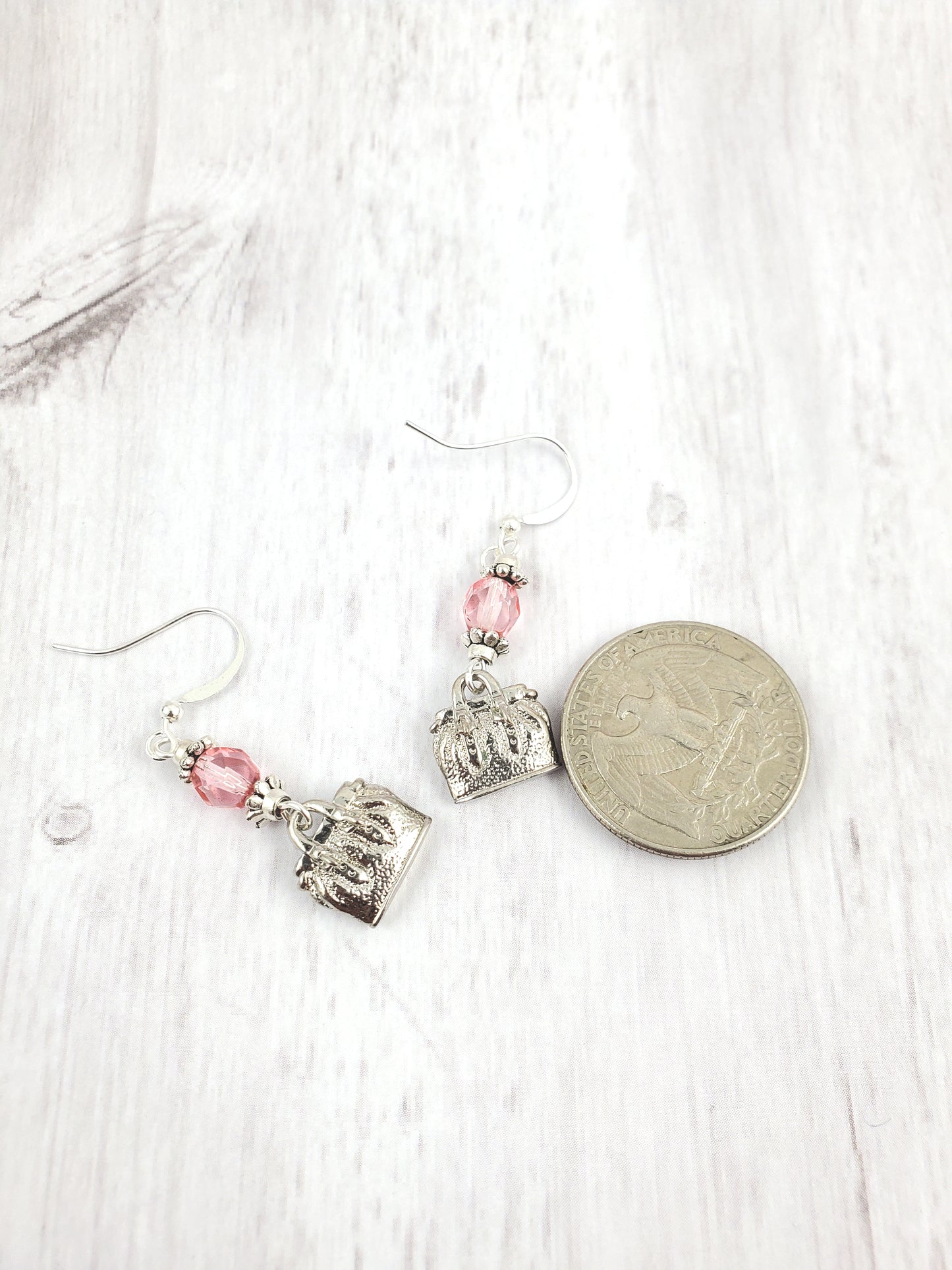 Pink and Silver Purse Earrings