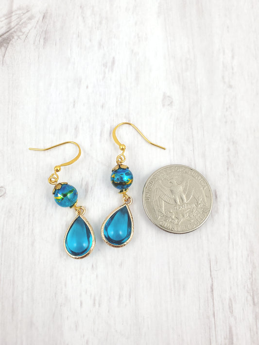 Gold and Sapphire Teardrop Earrings