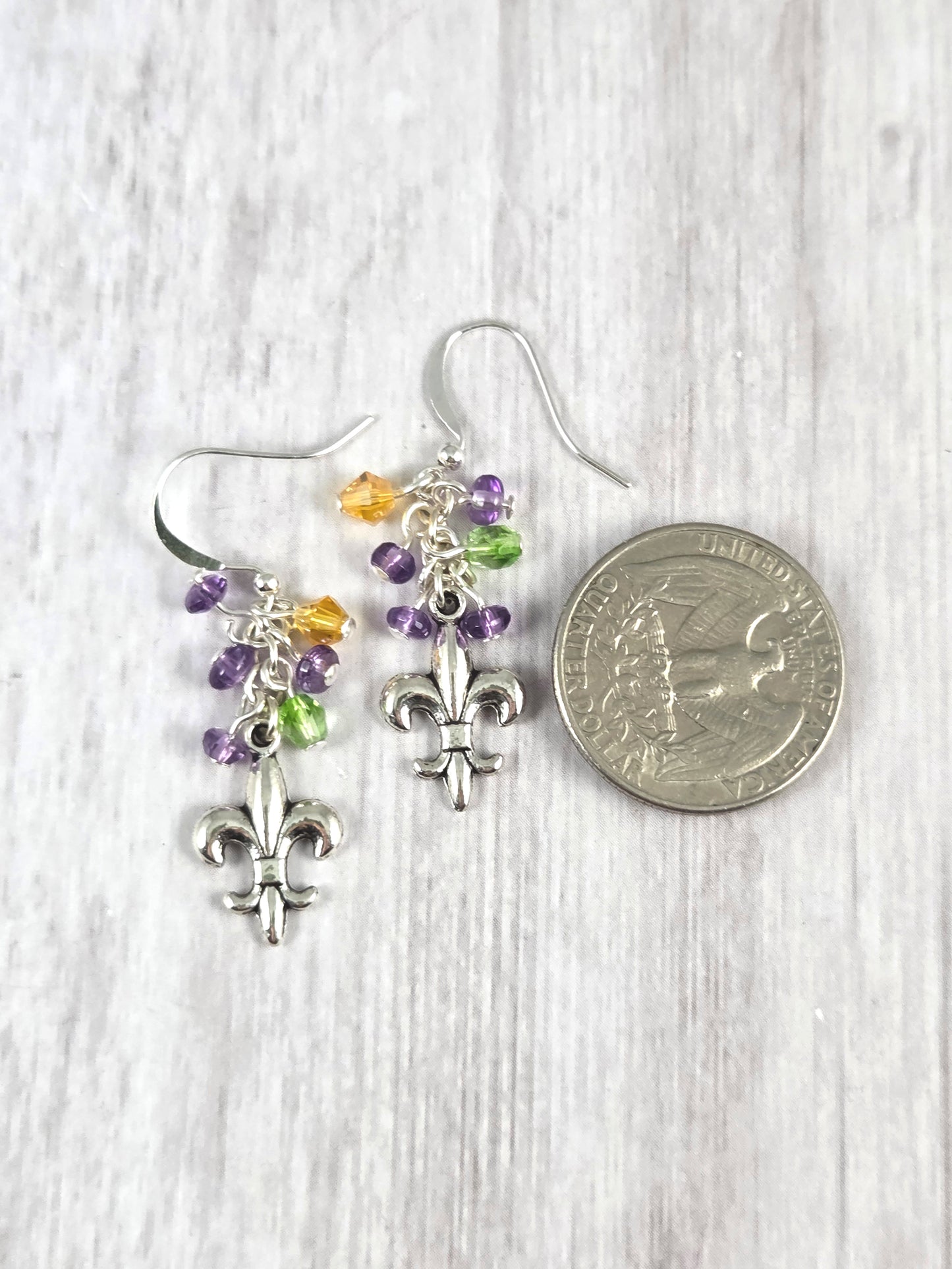 Fleur De Lis Mardi Gras Earrings with Purple, Green and Gold