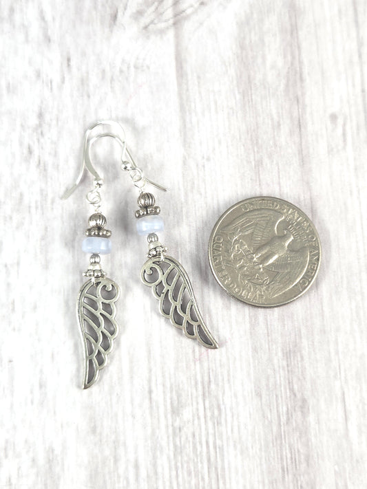 Blue Chalcedony Angel Wing Earrings