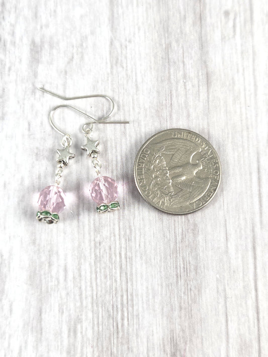 Pale Pink and Green Crystal Ball Earrings