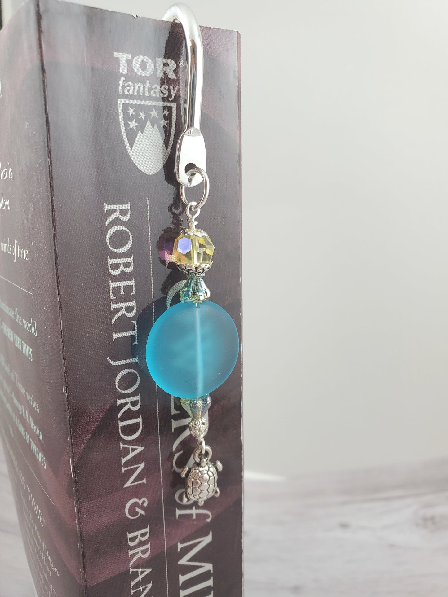 Silver and Blue Turtle Sea Glass Bookmark