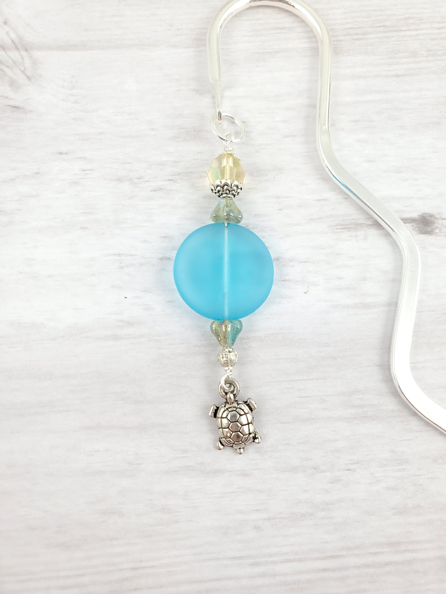 Silver and Blue Turtle Sea Glass Bookmark