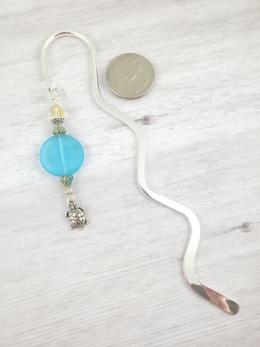 Silver and Blue Turtle Sea Glass Bookmark