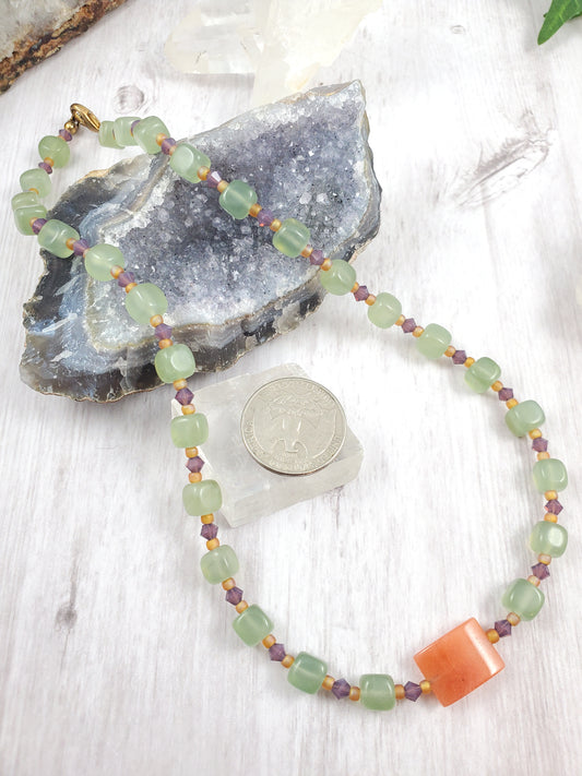 Mint, Purple and Coral Vintage Style Necklace